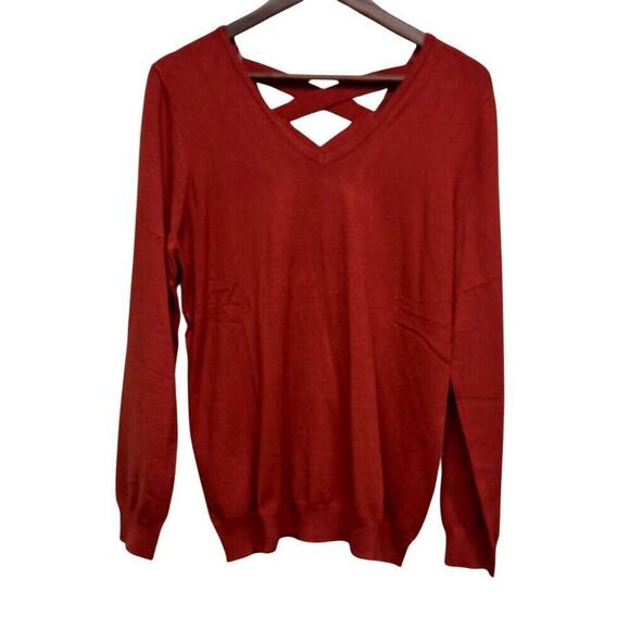 Love-Ellie Womens Large Rust V-Neck Sweater With Back Cross-Strap Detail - Picture 1 of 8